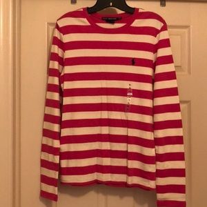 Long sleeve, striped cotton shirt - white and pink